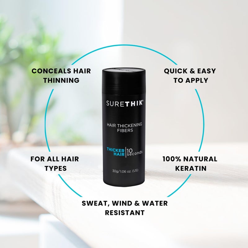 SURETHIK Hair Fibers, 30g (Black), Fills Thinning Hair for Visibly Fuller Look, Conceals Bald Spots, Natural Look, For Men & Women - Image 3